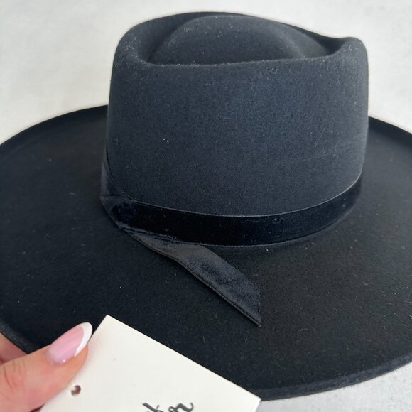 NWT Lack of Color Val Diamond Crown Wool Felt Fedora Hat Black Velvet Ribbon Ban main image 7
